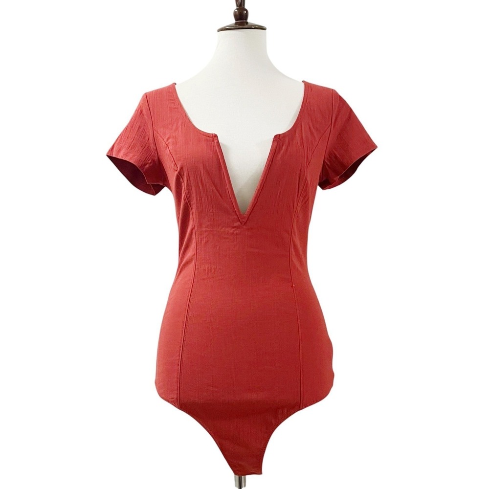 Free People Deep Conversations Bodysuit in Terracotta Size Large